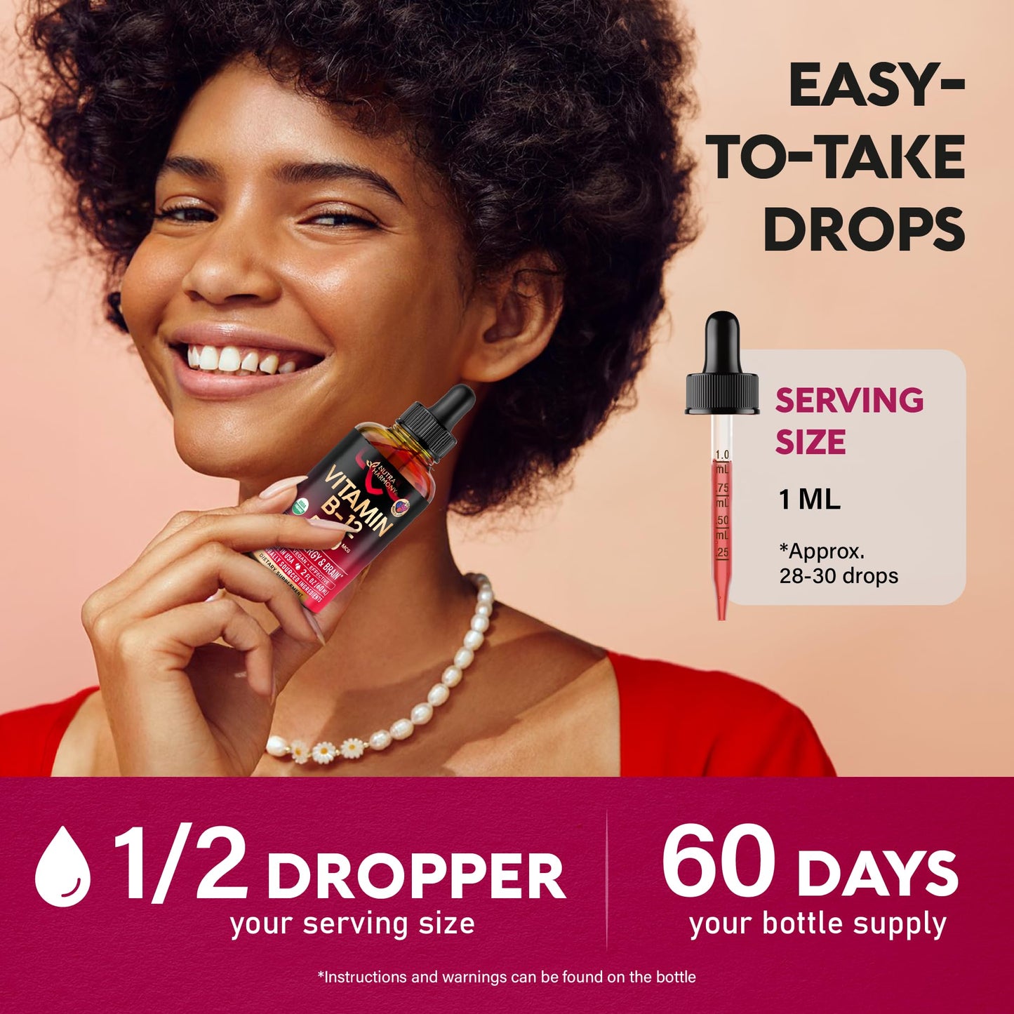 USDA Organic Vitamin B12 Sublingual Drops - 5000 mcg Liquid Vegan Methylcobalamin for Women & Men - Energy Boost, Focus & Mood, Brain Health Support - Maple Wellness Supplements