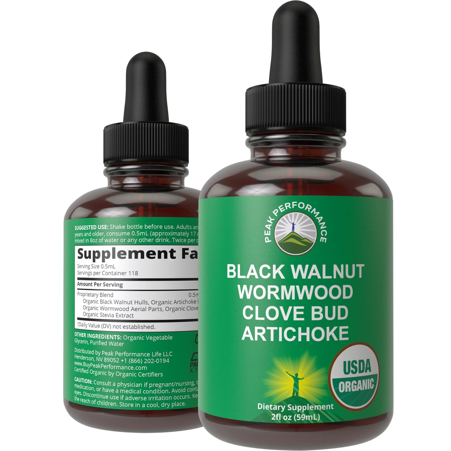 USDA Organic Wormwood Black Walnut Clove Drops Cleanse for Humans. Sugar Free Supplement for Intestinal Cleanse, Detox Support for Adults and Kids. with Artichoke and Clove Bud. Kosher, No GMOs - Maple Wellness Supplements
