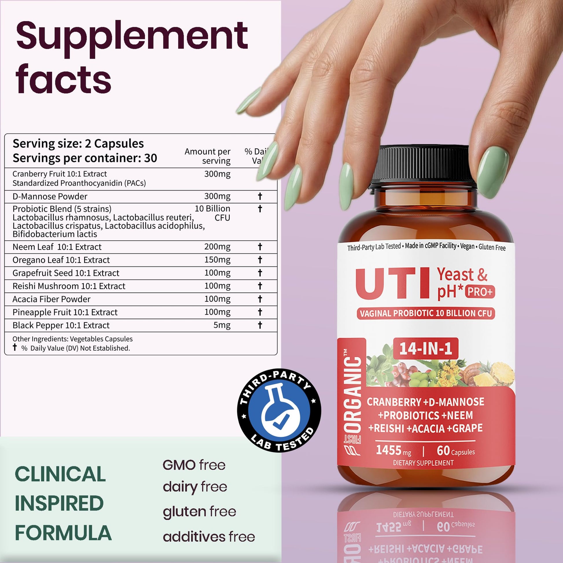 UTI Flora & Odor Pro+ & UTI Yeast & pH Pro+ | Pack of 2 | Vaginal Probiotics for Feminine Hydration & Freshness Support | Third-party Tested, cGMP Facility, Vegan, Non-GMO, Gluten-Free | 60+60 Caps - Maple Wellness Supplements