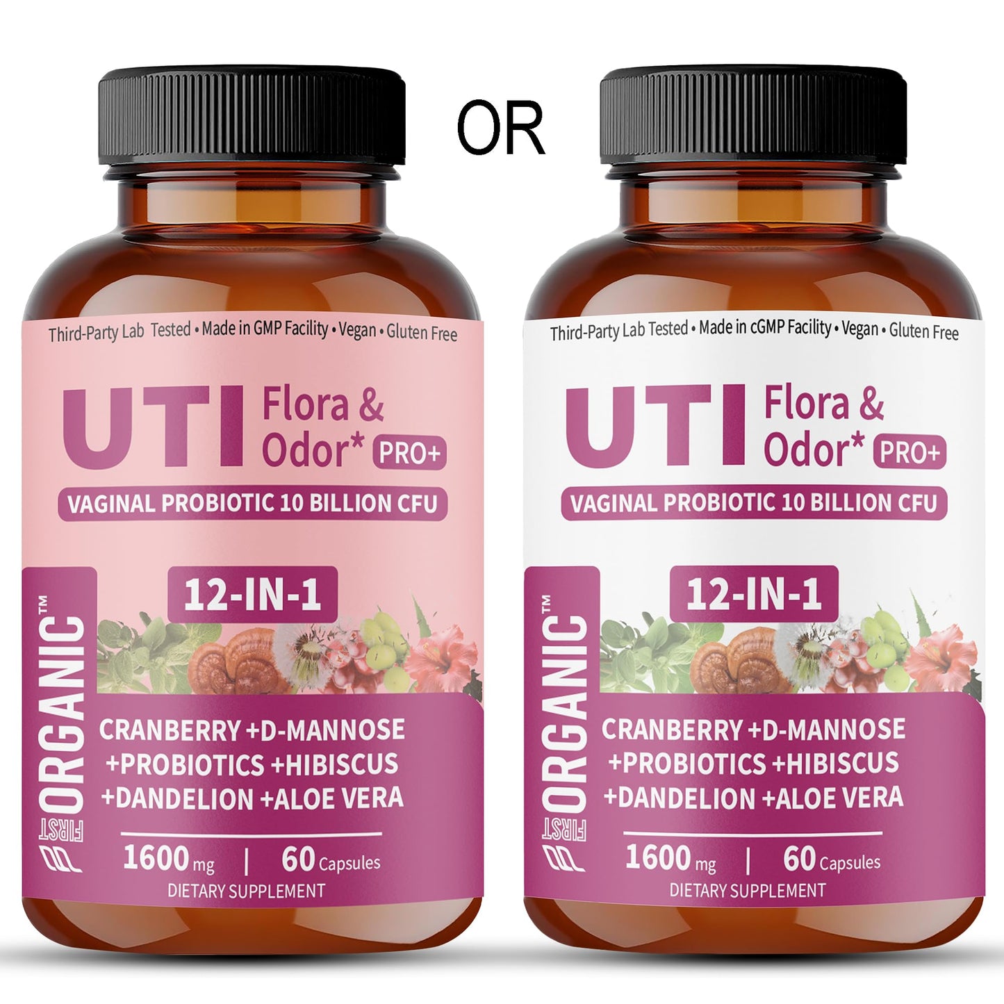 UTI Flora & Odor Pro+ & UTI Yeast & pH Pro+ | Pack of 2 | Vaginal Probiotics for Feminine Hydration & Freshness Support | Third-party Tested, cGMP Facility, Vegan, Non-GMO, Gluten-Free | 60+60 Caps - Maple Wellness Supplements