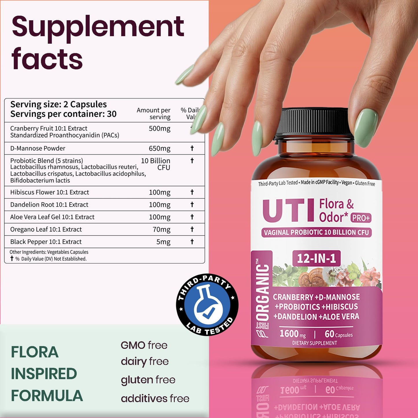 UTI Flora & Odor Pro+ & UTI Yeast & pH Pro+ | Pack of 2 | Vaginal Probiotics for Feminine Hydration & Freshness Support | Third-party Tested, cGMP Facility, Vegan, Non-GMO, Gluten-Free | 60+60 Caps - Maple Wellness Supplements