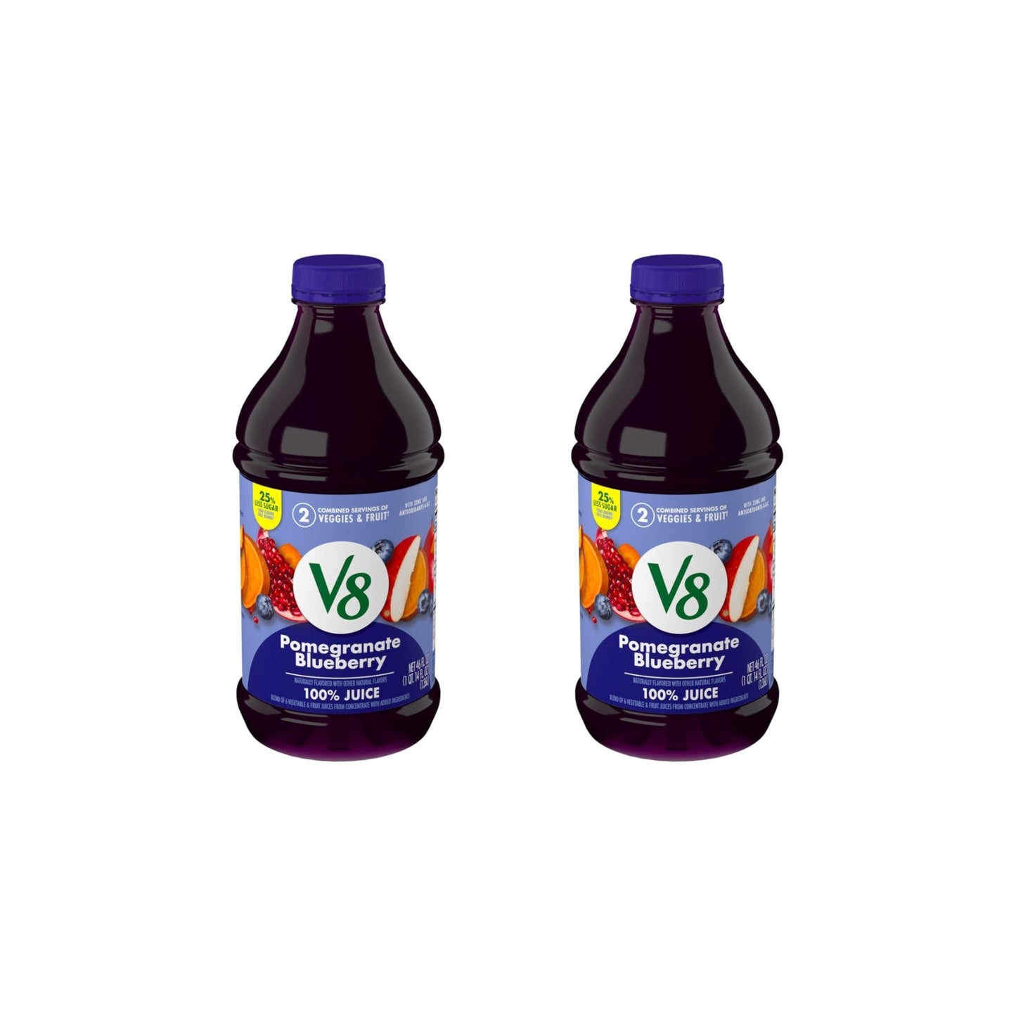 V8 Blends 100% Juice Pomegranate Blueberry Juice, Fruit and Vegetable Juice Blend, 46 Fl Oz Bottle (Pack of 2) - Maple Wellness Supplements