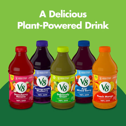 V8 Blends 100% Juice Pomegranate Blueberry Juice, Fruit and Vegetable Juice Blend, 46 Fl Oz Bottle (Pack of 2) - Maple Wellness Supplements