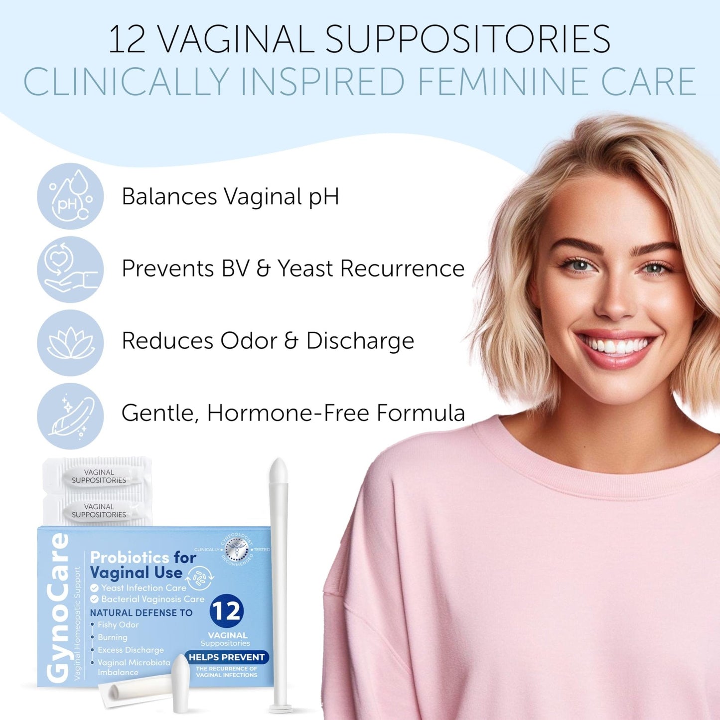 Vaginal Probiotics for Women | Boric Acid For Women | pH Balance for Women | Yeast Infection Care | Natural Defense Against Fishy Odor, Burning and Excess Discharge | 12 Vaginal Suppositories - Maple Wellness Supplements