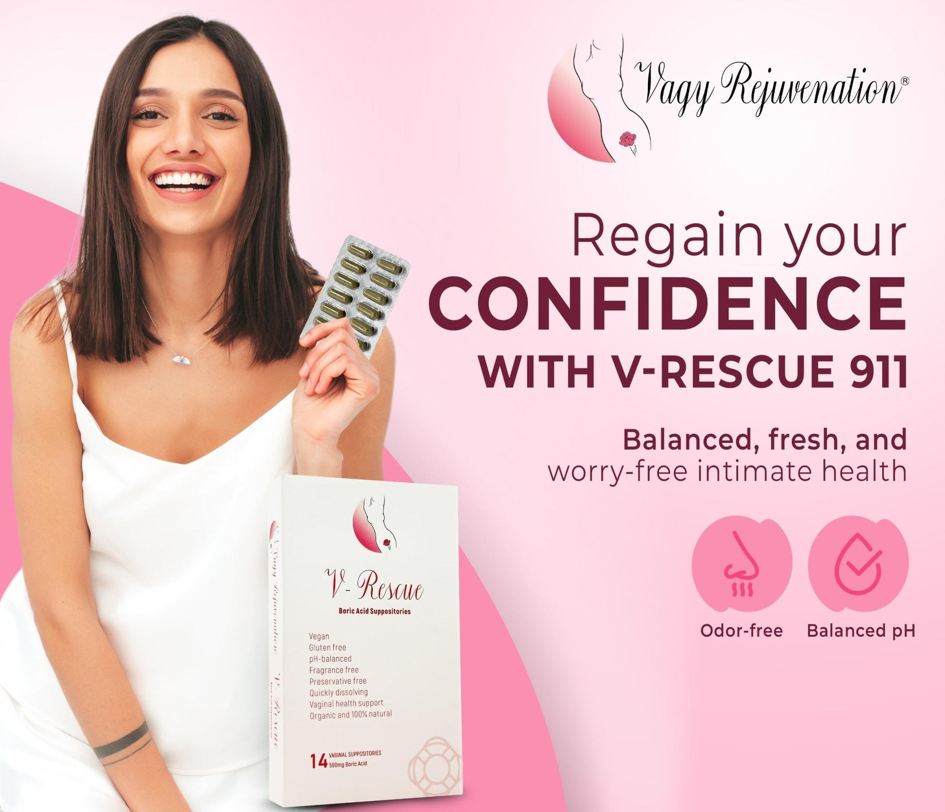 Vagy Rejuvenation V-Rescue - 500 mg Boric Acid 14 Vaginal Applications - Feminine Health - Maple Wellness Supplements