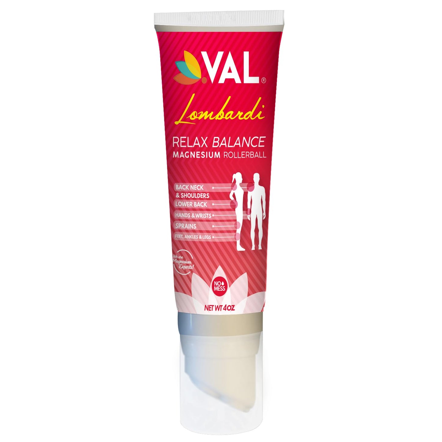 VAL Lombardi Relax Balance Magnesium Rollerball | Zechstein Magnesium + Herbal Extracts | Joint & Muscle Relief for Neck, Back, Legs | No Mess, Non-Greasy | 4oz - Maple Wellness Supplements