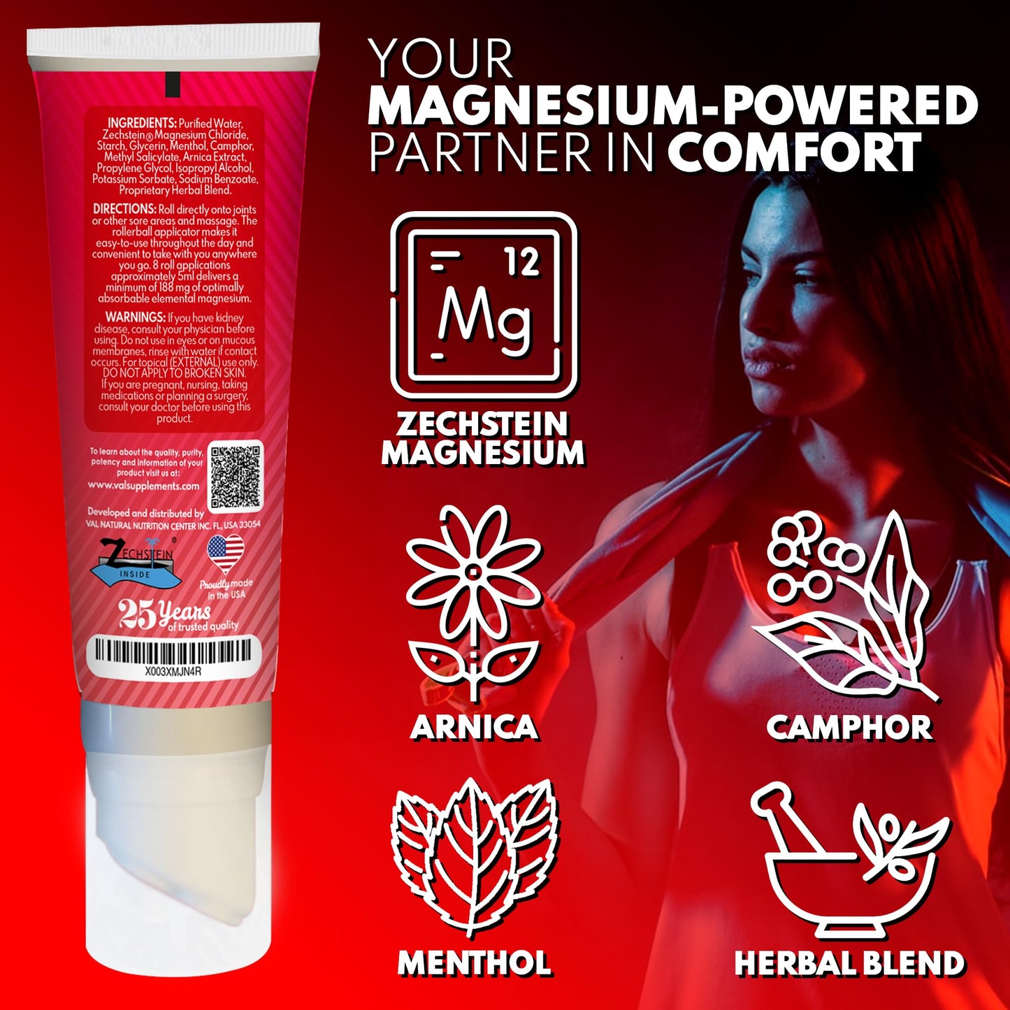 VAL Lombardi Relax Balance Magnesium Rollerball | Zechstein Magnesium + Herbal Extracts | Joint & Muscle Relief for Neck, Back, Legs | No Mess, Non-Greasy | 4oz - Maple Wellness Supplements