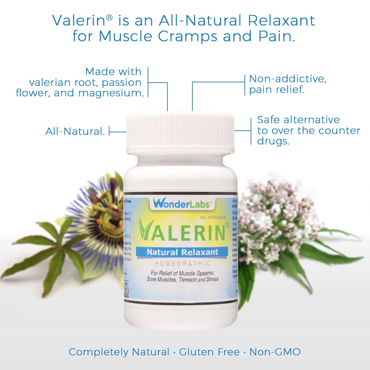 Valerian Natural Relaxant for Tension Relief, Stress Relief, Leg Cramp Relief and Other Muscle Cramps Magnesium, Passion Flower, & Valerian Root Muscle Relaxant - (90ct) - Maple Wellness Supplements