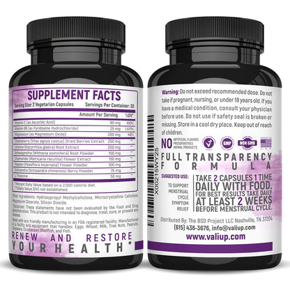 VALI Renew PMS Relief Supplement. Women’s Menstrual Cycle Support. Herbal Formula - Maple Wellness Supplements