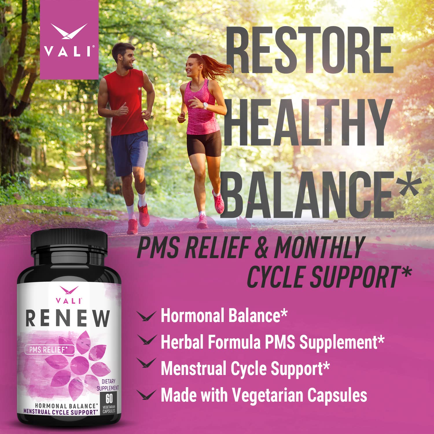 VALI Renew PMS Relief Supplement. Women’s Menstrual Cycle Support. Herbal Formula - Maple Wellness Supplements