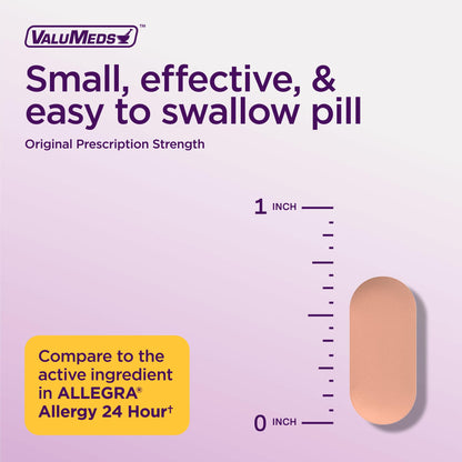 ValuMeds | Compare to Allegra | Fexofenadine HCl 180mg | 24-Hour Allergy Relief, Non-Drowsy Antihistamine Generic Medicine for Allergies, Hay Fever, Itchy Eyes | for Kids & Adults (100 Count) - Maple Wellness Supplements