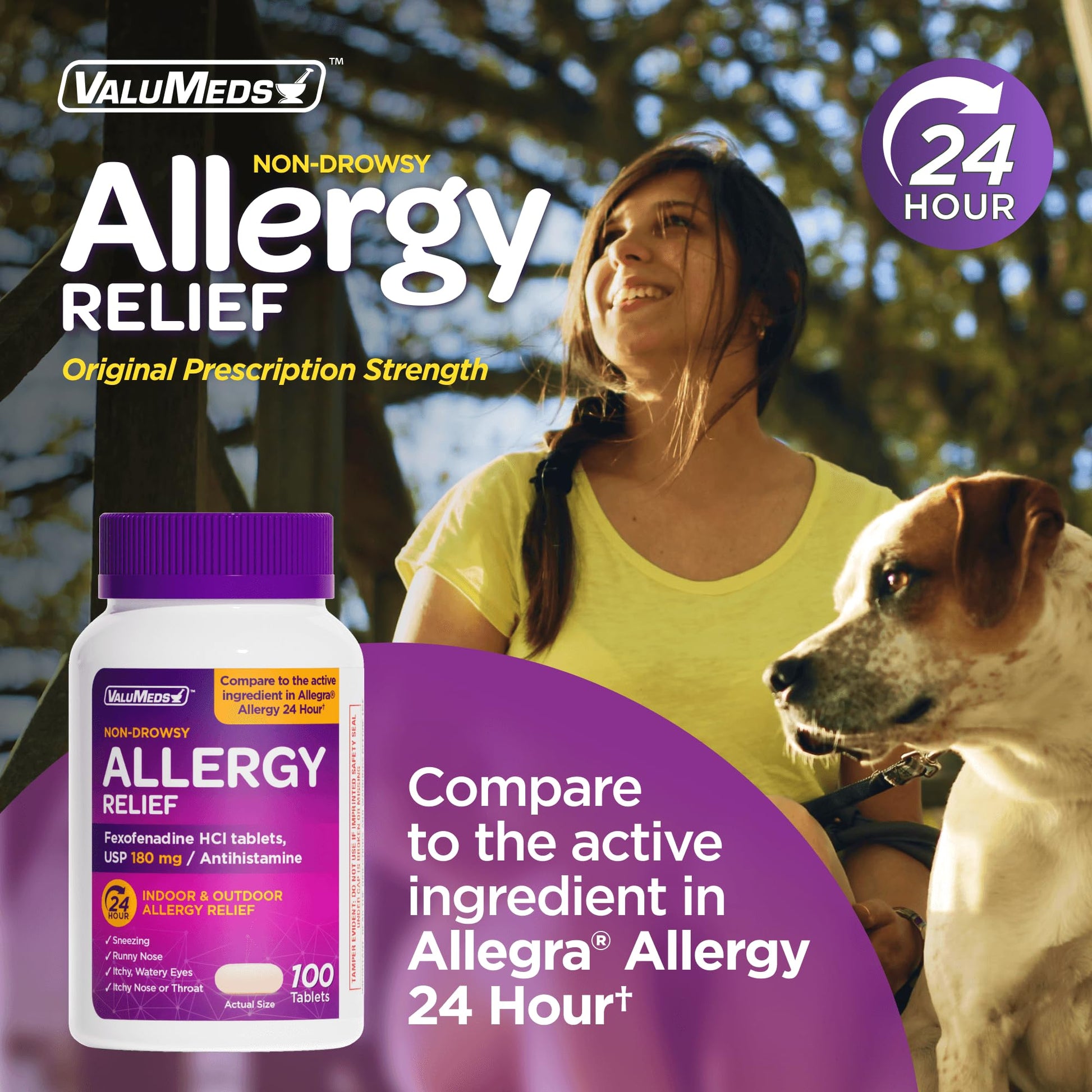 ValuMeds | Compare to Allegra | Fexofenadine HCl 180mg | 24-Hour Allergy Relief, Non-Drowsy Antihistamine Generic Medicine for Allergies, Hay Fever, Itchy Eyes | for Kids & Adults (100 Count) - Maple Wellness Supplements