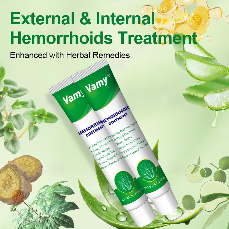 vamy Hemorrhoid Ointment (2 x 20g Tubes), 40g - Maximum Strength Formula for Hemorrhoidal Fast Relief, Soothes Itching, Burning & Discomfort - Maple Wellness Supplements