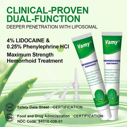 vamy Hemorrhoid Ointment (2 x 20g Tubes), 40g - Maximum Strength Formula for Hemorrhoidal Fast Relief, Soothes Itching, Burning & Discomfort - Maple Wellness Supplements