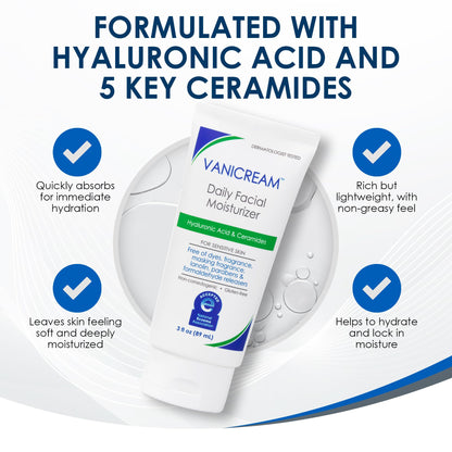 Vanicream Daily Facial Moisturizer With Ceramides and Hyaluronic Acid - Formulated - Maple Wellness Supplements