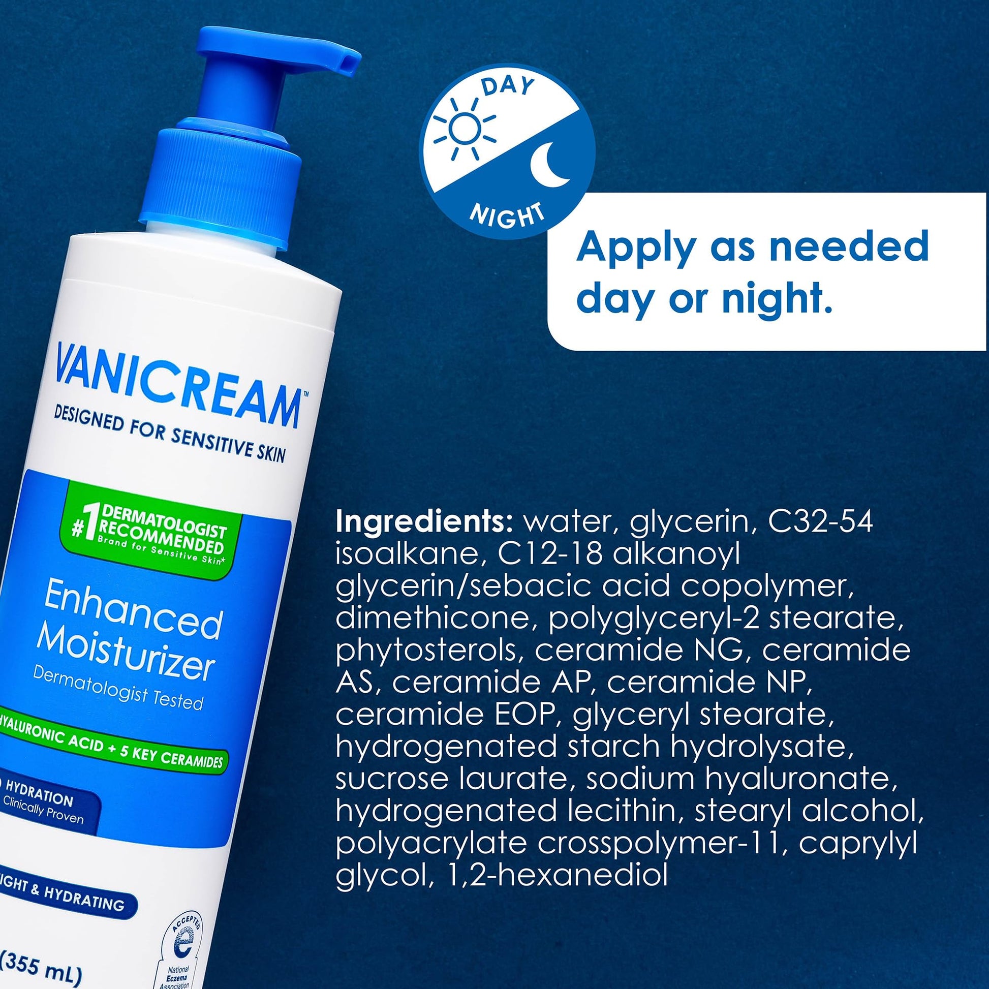 Vanicream Enhanced Moisturizer, 12 fl oz, Formulated without Common Irritants, Body Moisturizer, All-Day Hydration with Hyaluronic Acid - Maple Wellness Supplements