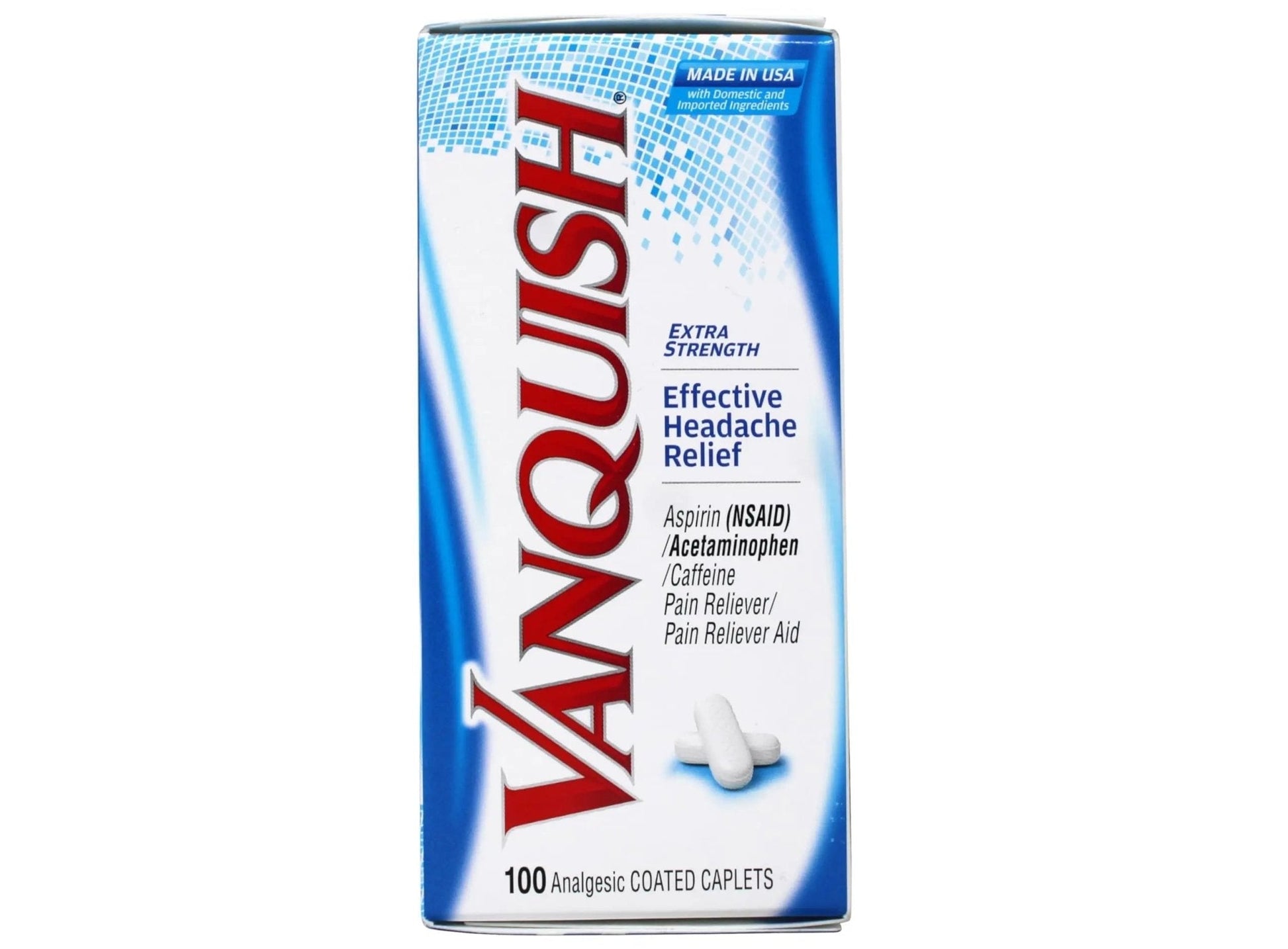 Vanquish Effective Headache Relief – Aspirin (NSAID), Acetaminophen, Caffeine, 100 Analgesic Coated Caplets - 3 Pack - Maple Wellness Supplements