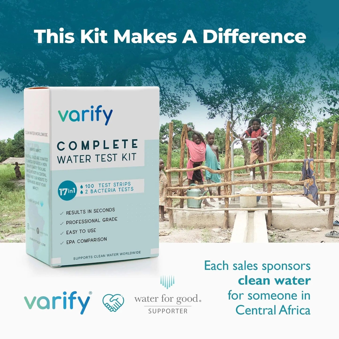 Varify 17in1 Complete Drinking Water Test Kit - 100 Strips + 2 Bacteria Tester Kits - Well, Tap, Home, City Water Testing Strip for Lead, Alkaline, Chlorine, Hardness, Iron, Fluoride, Copper & More - Maple Wellness Supplements