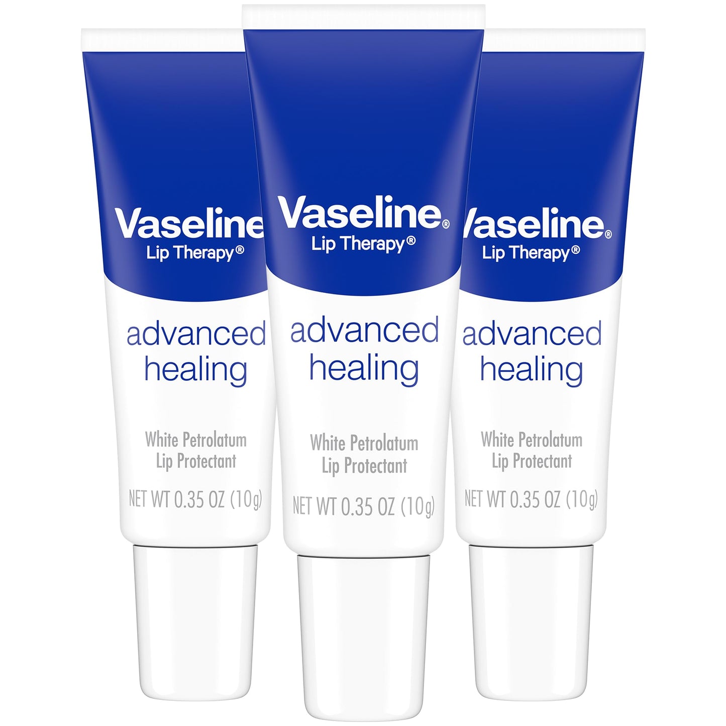 Vaseline Lip Therapy Advanced Healing 3-Pack – White Petroleum Moisturizing Lip Balm for Extremely Dry Lips, 0.35 Oz Ea - Maple Wellness Supplements