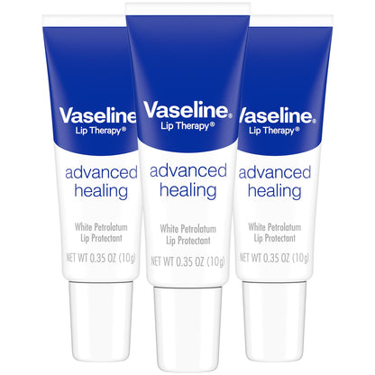 Vaseline Lip Therapy Advanced Healing 3-Pack – White Petroleum Moisturizing Lip Balm for Extremely Dry Lips, 0.35 Oz Ea - Maple Wellness Supplements