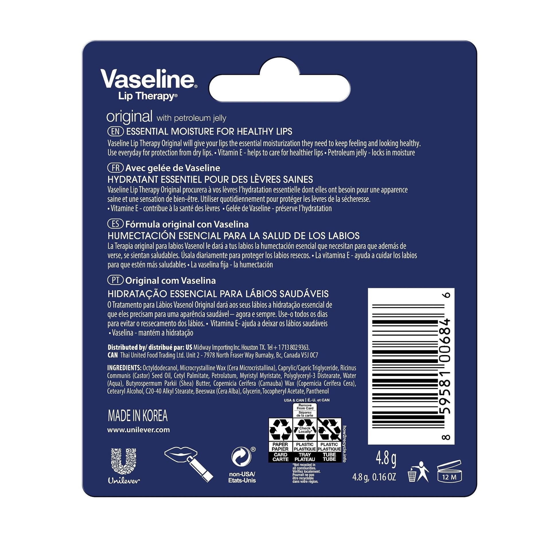 Vaseline Lip Therapy Care Original, Fast-Acting Nourishment, Ideal for Chapped, Dry, Cracked, or Damaged Lips - Maple Wellness Supplements
