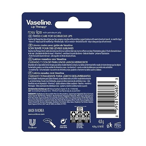 Vaseline Lip Therapy Care Rosy, Fast-Acting Nourishment, Ideal for Chapped, Dry, Cracked, or Damaged Lips, Lip Balm, 4-Pack, 0.16 Oz Each - Maple Wellness Supplements
