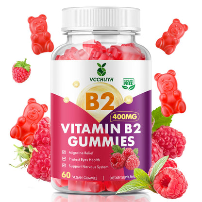 VCCHUYH Vitamin B2 Gummies for Kids & Adults, VIT B2 Riboflavin 400mg Supplement with Magnesium for Migraine Relief & Nervous System Support, Non-GMO, - Maple Wellness Supplements
