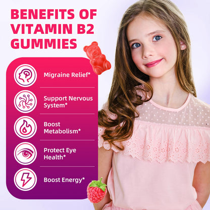 VCCHUYH Vitamin B2 Gummies for Kids & Adults, VIT B2 Riboflavin 400mg Supplement with Magnesium for Migraine Relief & Nervous System Support, Non-GMO, - Maple Wellness Supplements