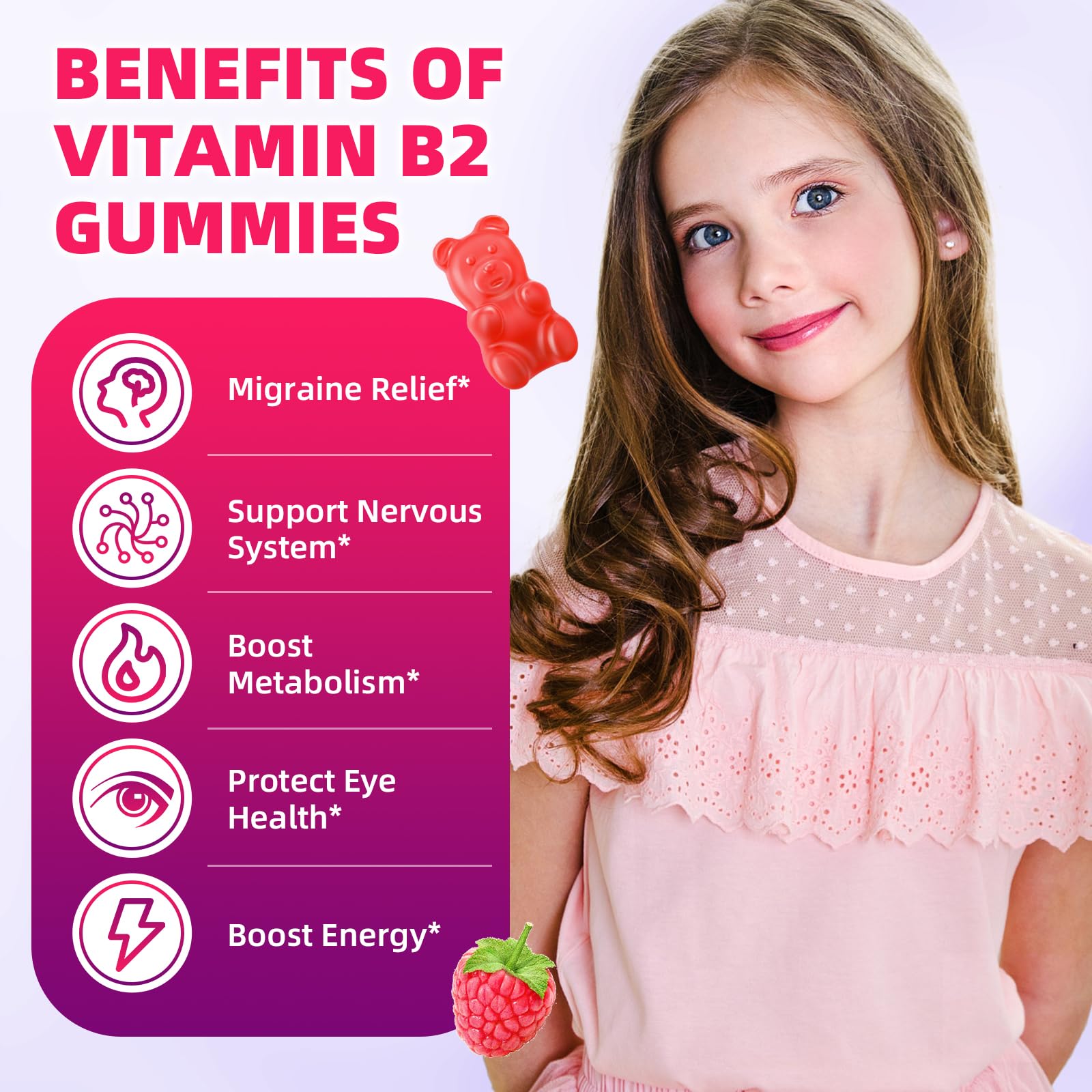 VCCHUYH Vitamin B2 Gummies for Kids & Adults, VIT B2 Riboflavin 400mg Supplement with Magnesium for Migraine Relief & Nervous System Support, Non-GMO - Maple Wellness Supplements