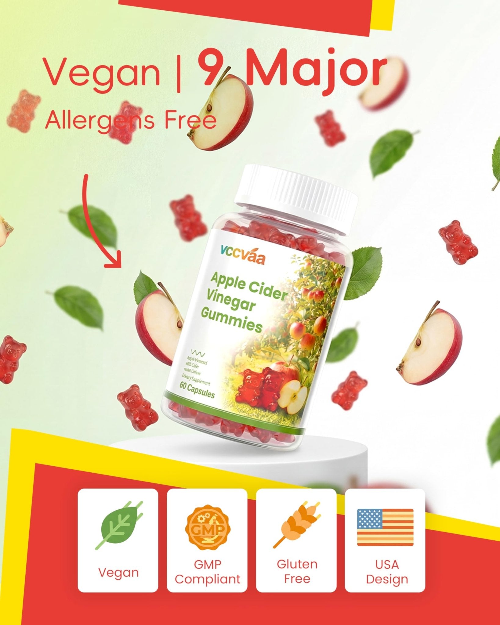 Vccvaa Fiber Gummies, Fiber Supplement with 5 Billion CFU Probiotics for Women, Prebiotic Gummies with Inulin, Soluble Fiber, ACV & Vitamin - Maple Wellness Supplements