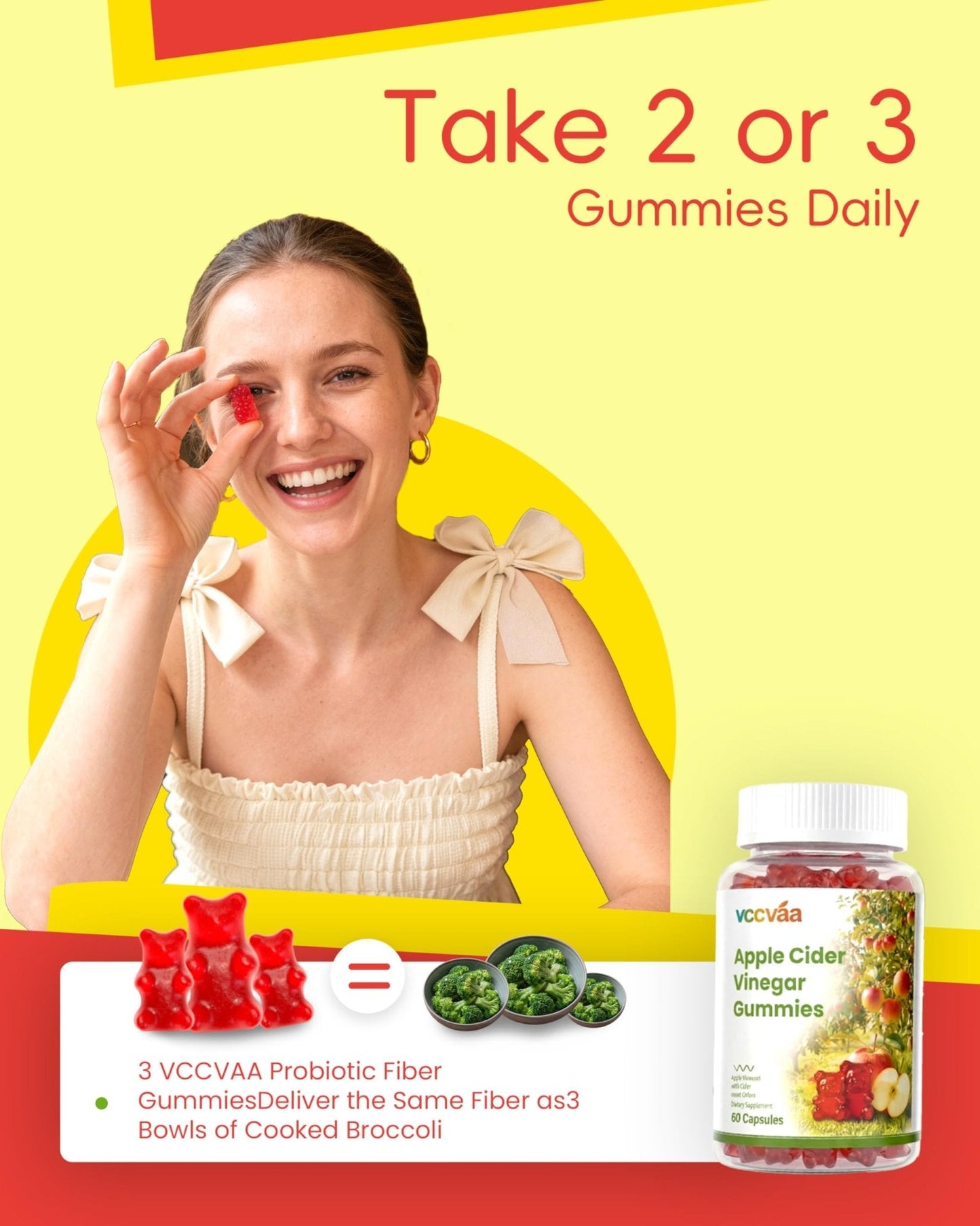 Vccvaa Fiber Gummies, Fiber Supplement with 5 Billion CFU Probiotics for Women, Prebiotic Gummies with Inulin, Soluble Fiber, ACV & Vitamin - Maple Wellness Supplements