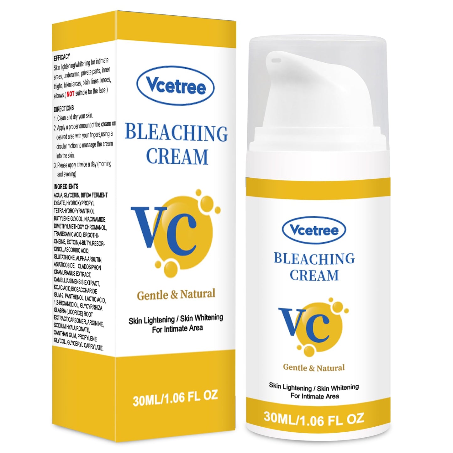 Vcetree Skin Bleaching Cream Skin Lightening for Body Intimate Areas, Private Parts, Underarm, Knees, Elbows, Inner Thigh, Bikini Area - Maple Wellness Supplements