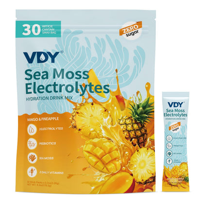 VDY Sea Moss Electrolytes Powder Packets - Hydration Packets Sugar Free - Electrolyte Packets with 30 Sticks - Zero Sugar & 0 Calorie - Keto Friendly - Maple Wellness Supplements