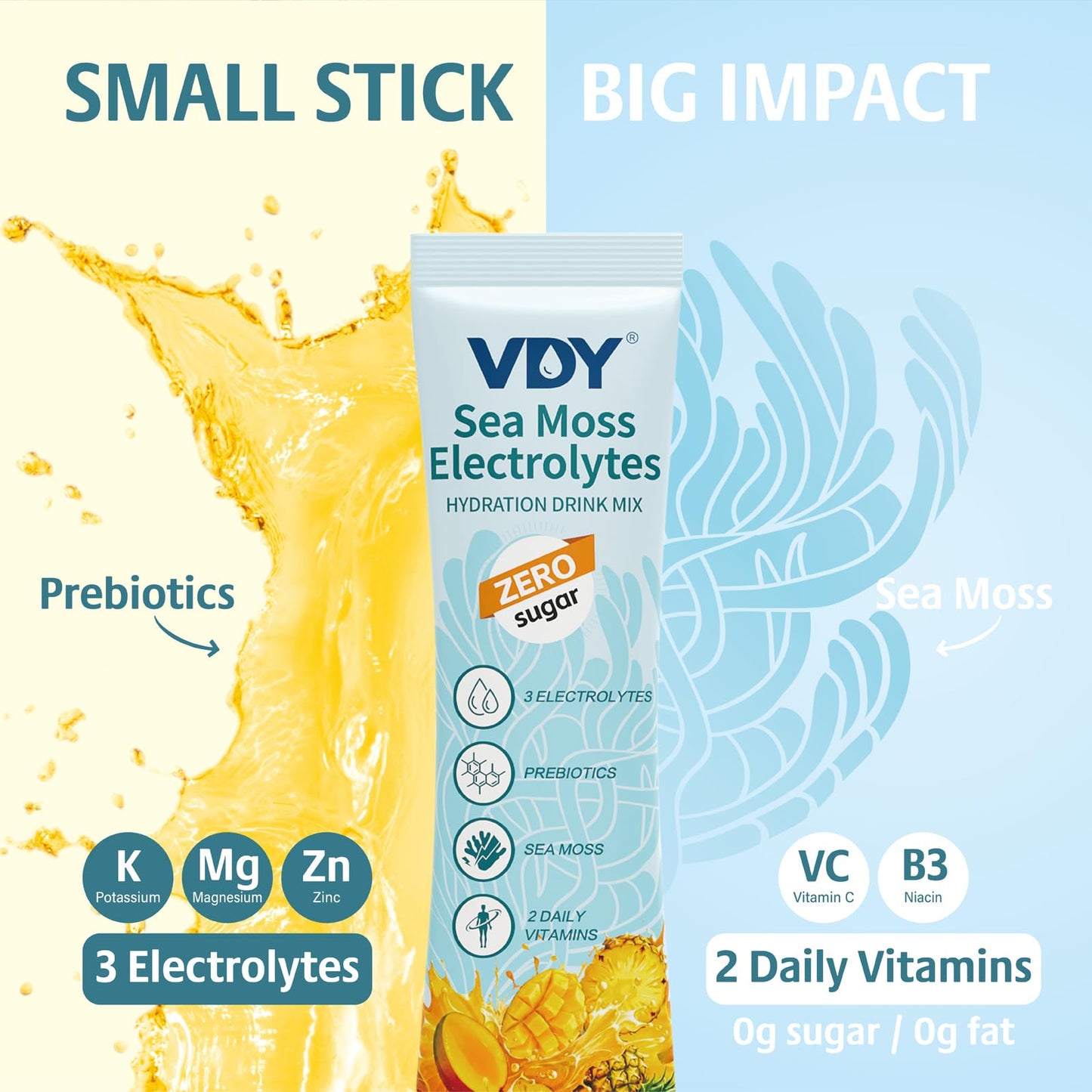 VDY Sea Moss Electrolytes Powder Packets - Hydration Packets Sugar Free - Electrolyte Packets with 30 Sticks - Zero Sugar & 0 Calorie - Keto Friendly - Maple Wellness Supplements
