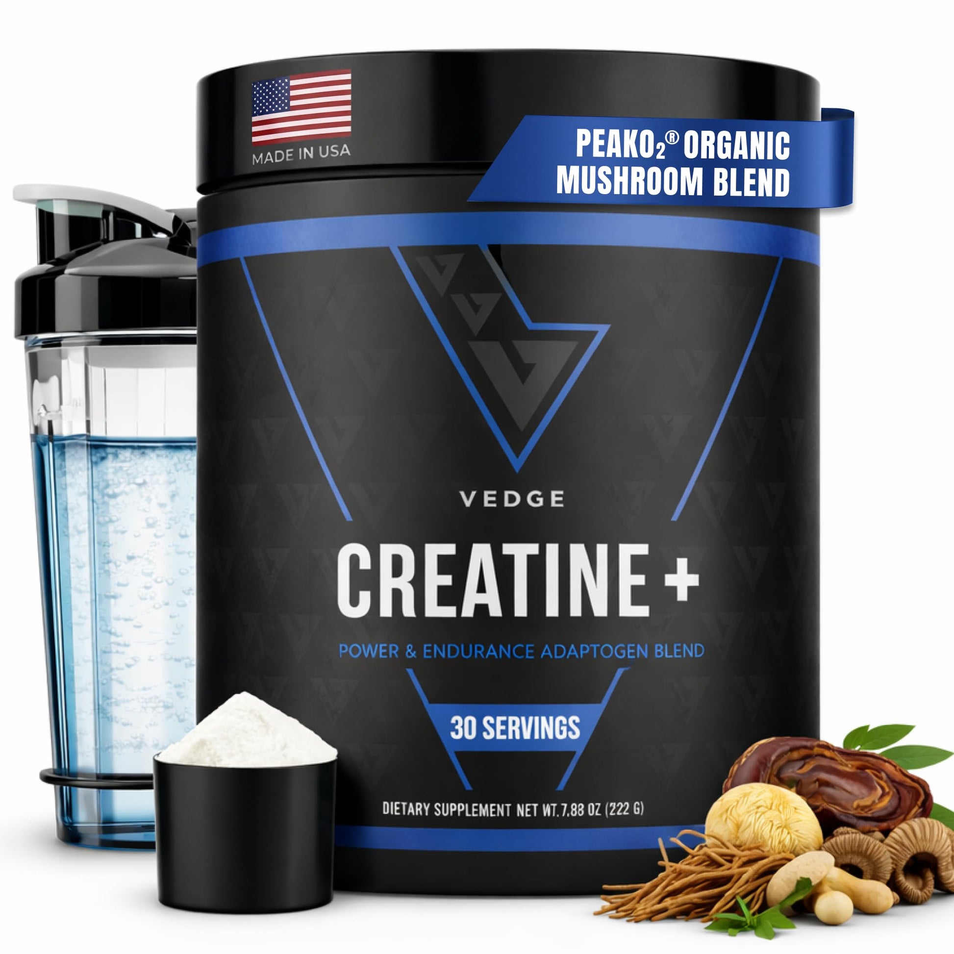 VEDGE Nutrition Creatine + | Vegan Plant-Based Creatine Monohydrate Powder | Energy, Performance & Function | Ergogenic Aids for Athletes | Unflavored, 30 Servings - Maple Wellness Supplements