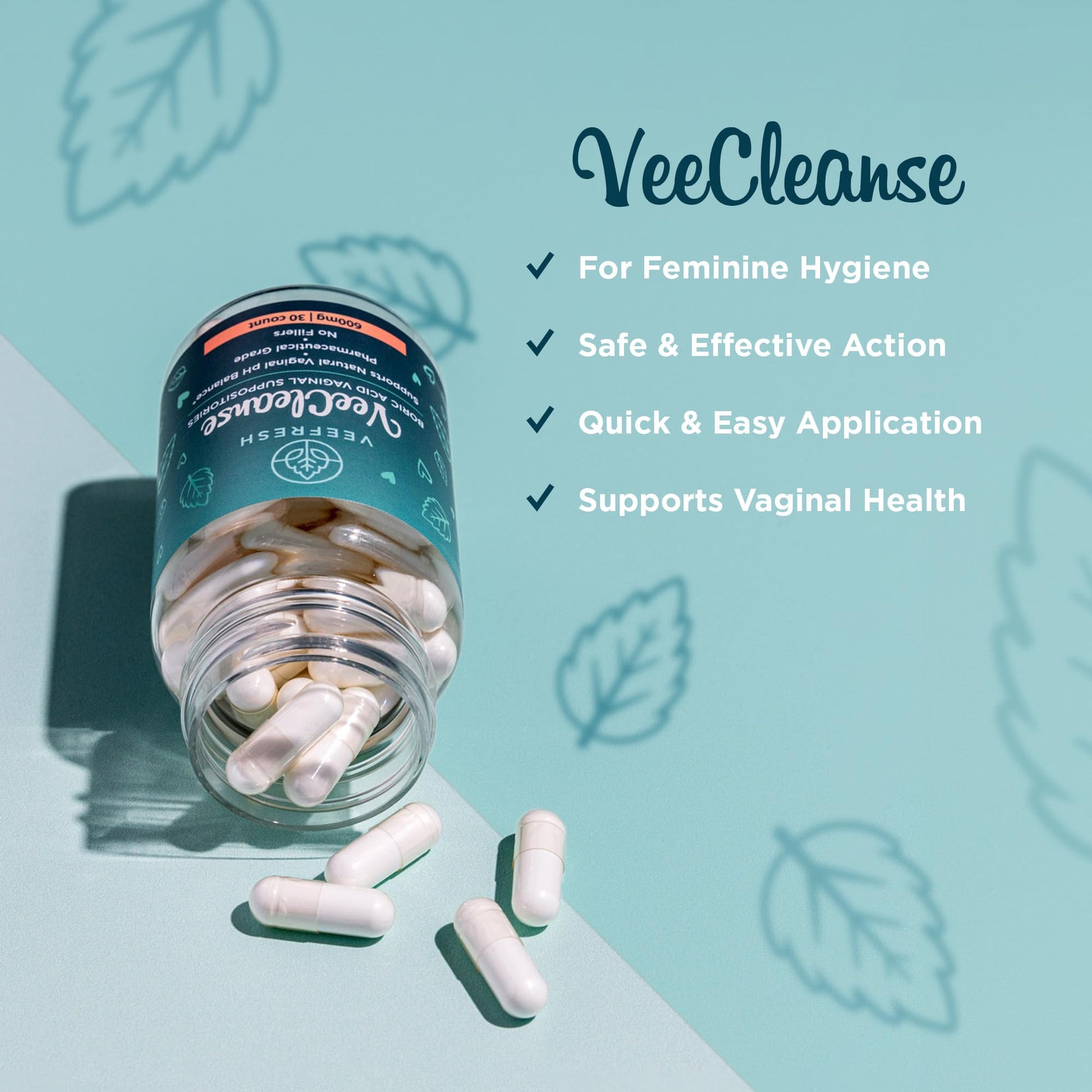 VeeFresh - VeeCleanse Boric Acid Vaginal Suppositories - Vaginal pH Balance Suppositories - Vaginal Odor Control - Feel Fresh, Feminine and Confident - Maple Wellness Supplements