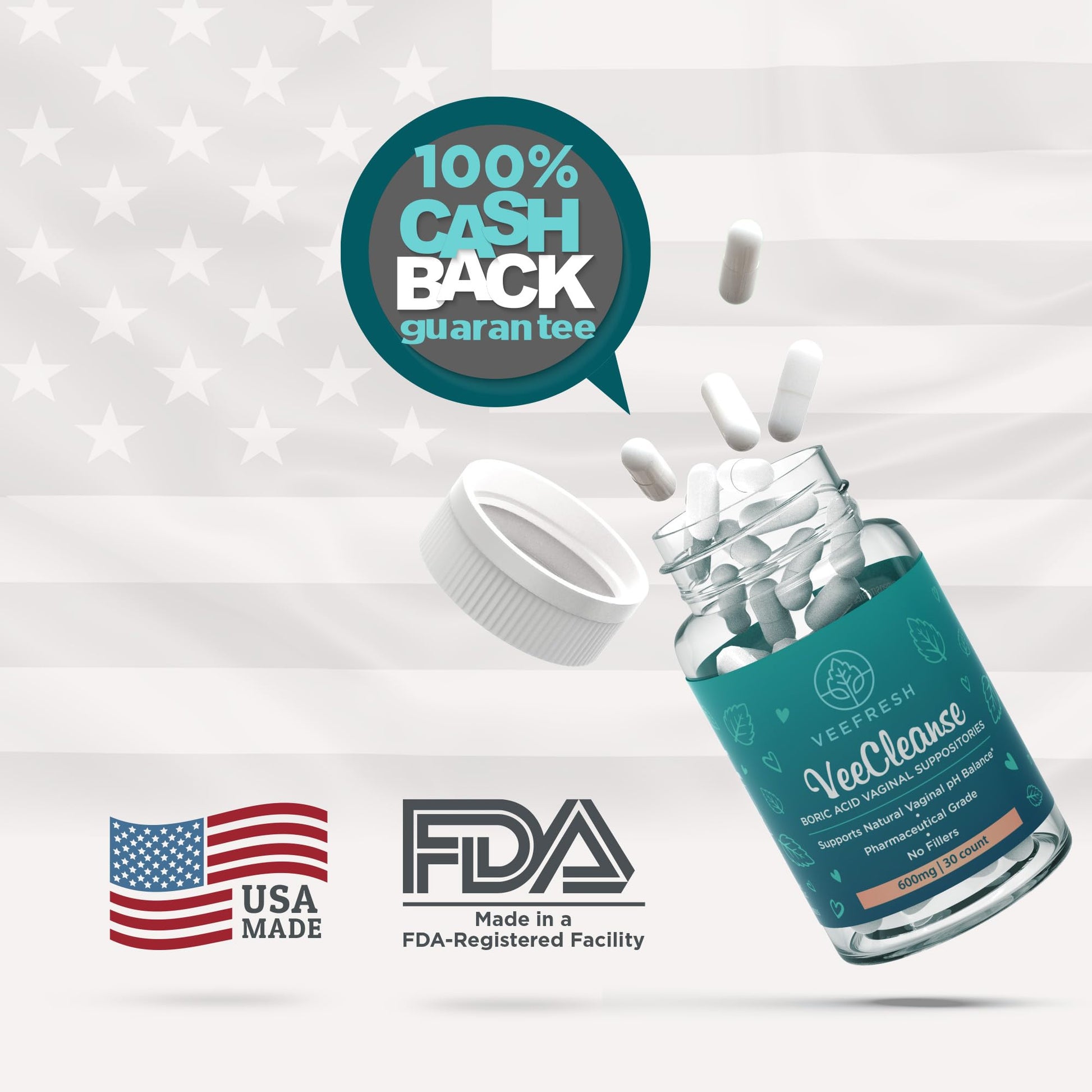 VeeFresh - VeeCleanse Boric Acid Vaginal Suppositories - Vaginal pH Balance Suppositories - Vaginal Odor Control - Feel Fresh, Feminine and Confident - Maple Wellness Supplements