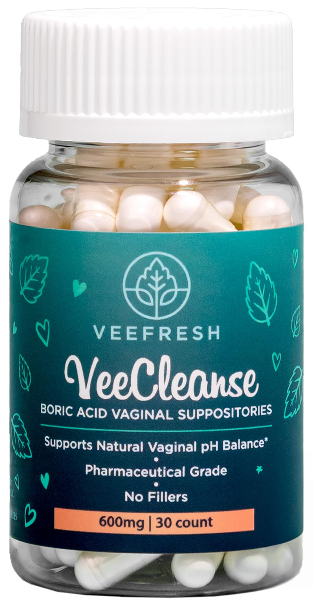 VeeFresh - VeeCleanse Boric Acid Vaginal Suppositories - Vaginal pH Balance Suppositories - Vaginal Odor Control - Feel Fresh, Feminine and Confident - Maple Wellness Supplements