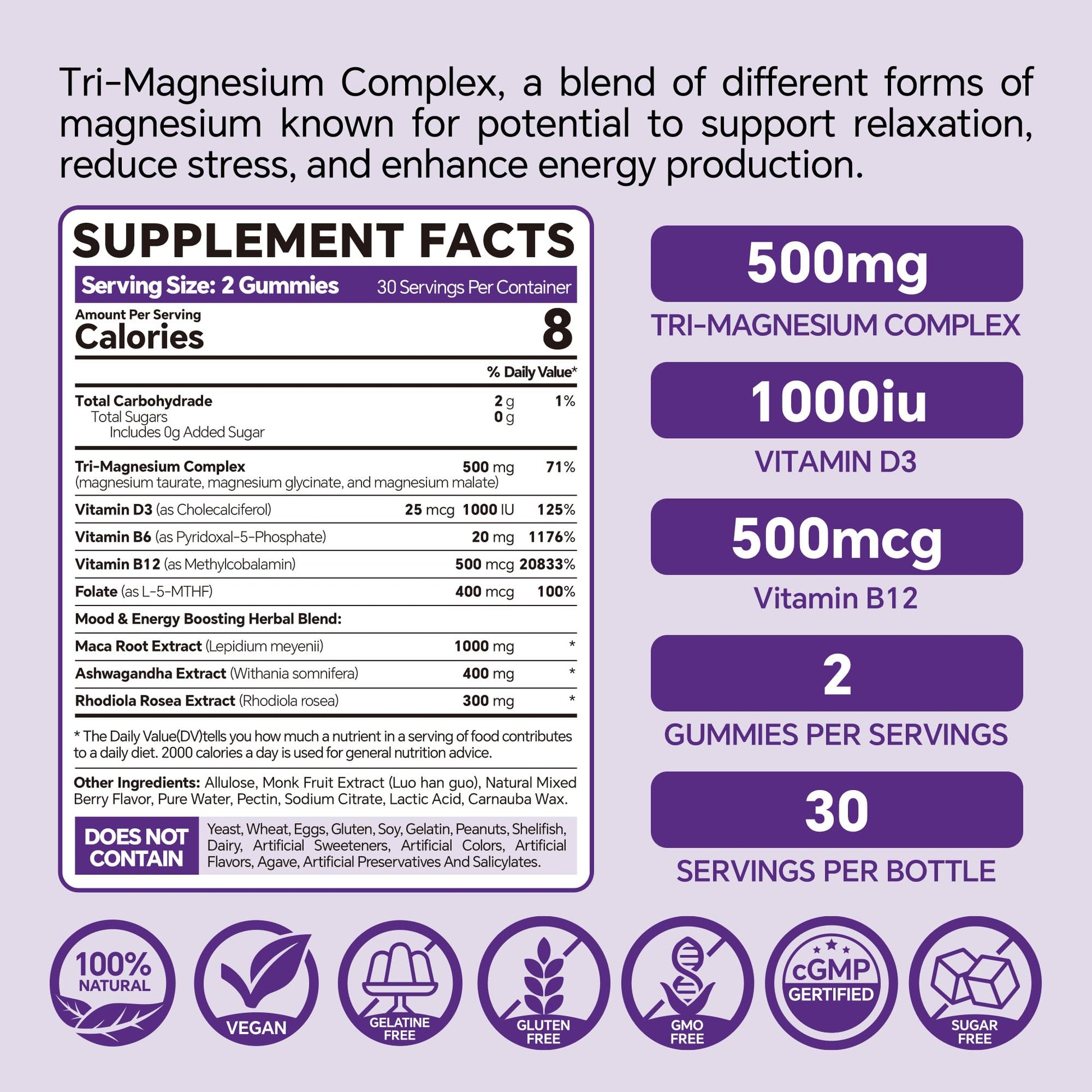 VEETAGYO Magnesium Gummies 500mg 400mg | High Absorption, Bone, Nerves, Muscle | 3 Forms of Magnesium Complex Supplement Glycinate,Taurate,Malate - Maple Wellness Supplements