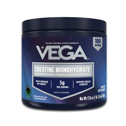Vega Creatine Monohydrate Micronized Powder, Pure Unflavored, 100 Servings, 5000mg Per Serving, 17.6 oz - Maple Wellness Supplements