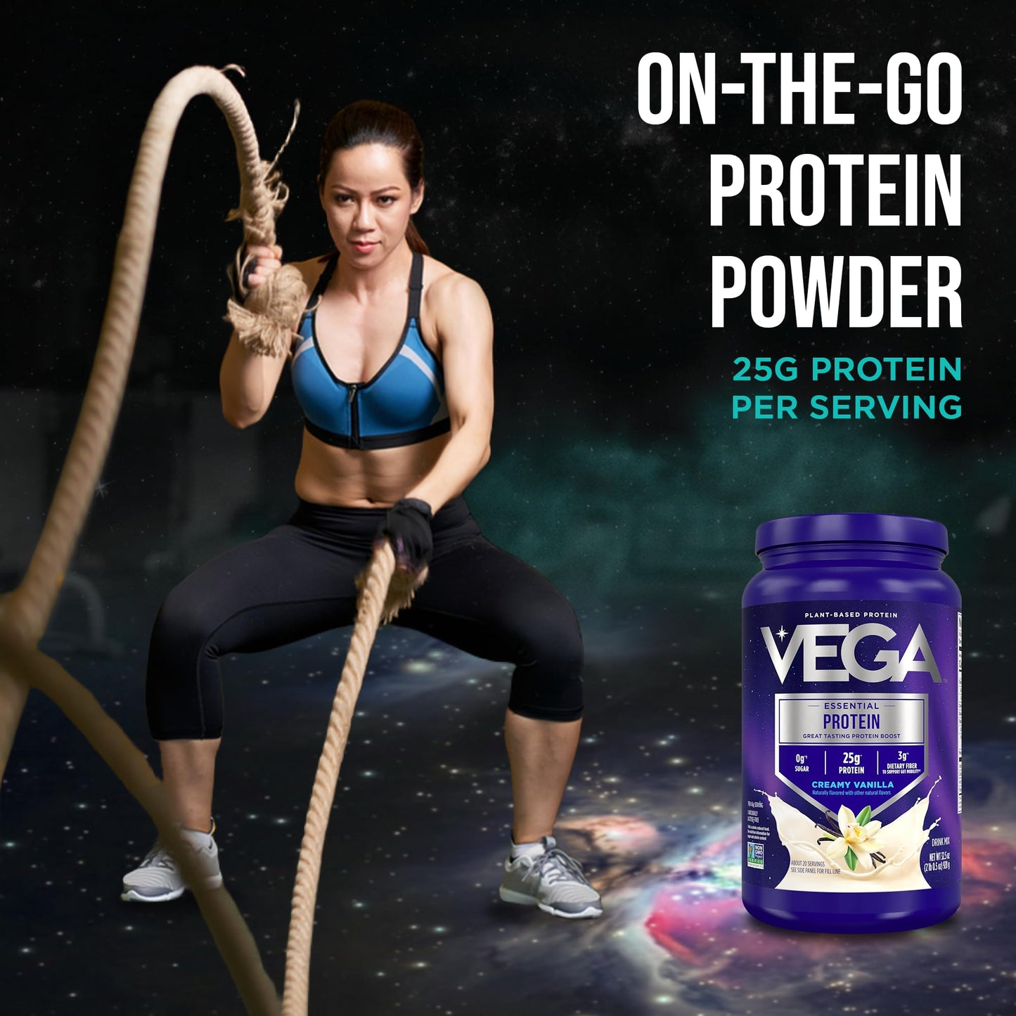 Vega Essential Protein – 25g Plant Based Protein Powder, Creamy Vanilla, Vegan for a Dairy-Free Vanilla Shake – Large Tub, 32.5oz (20 Servings) - Maple Wellness Supplements