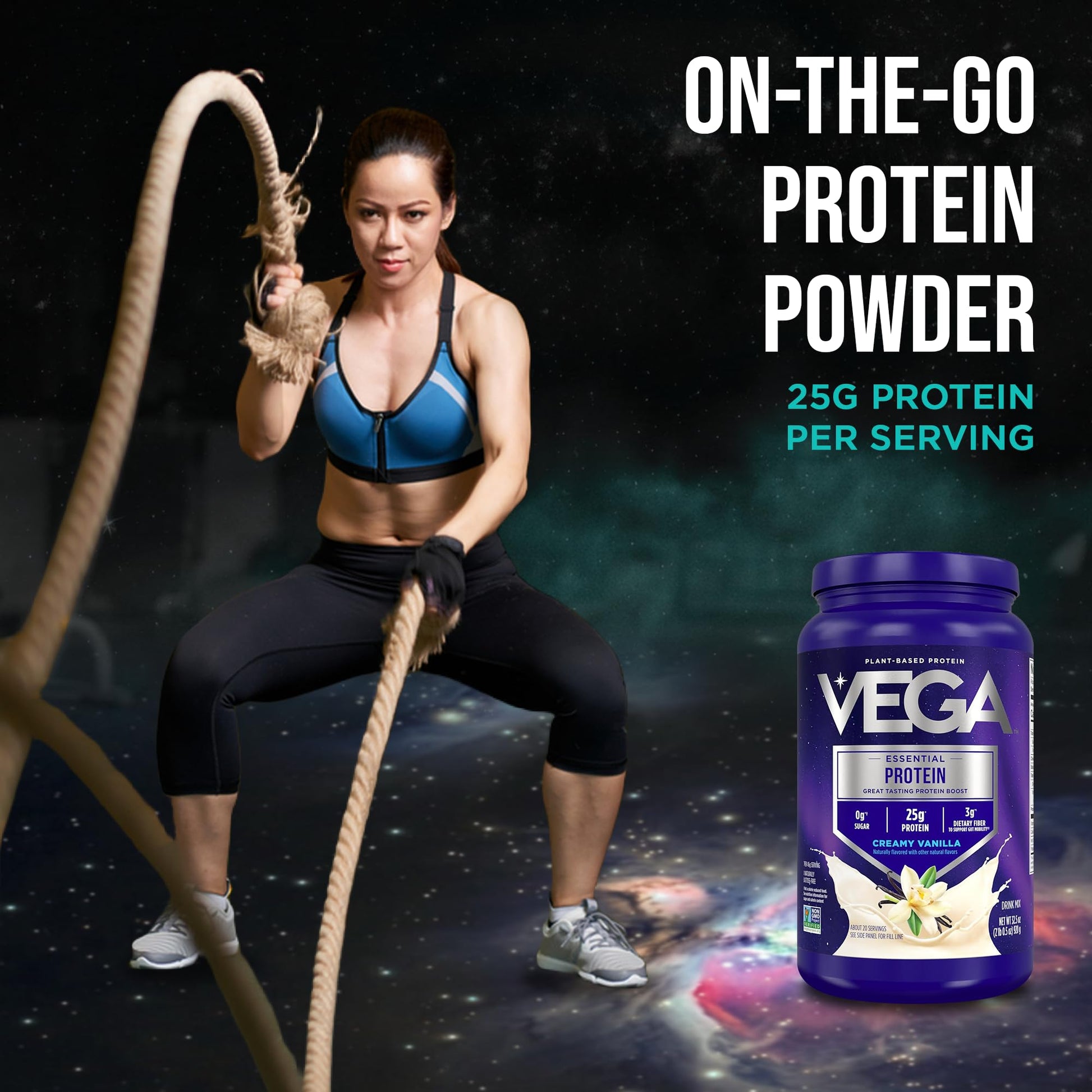 Vega Essential Protein – 25g Plant Based Protein Powder, Creamy Vanilla, Vegan for a Dairy-Free Vanilla Shake – Large Tub, 32.5oz (20 Servings) - Maple Wellness Supplements