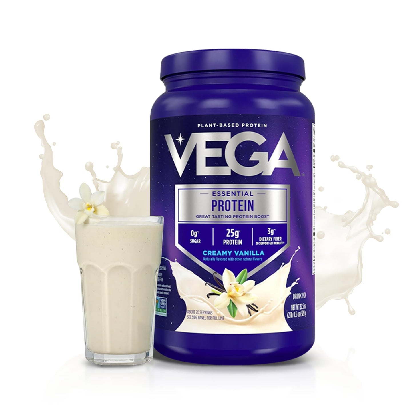 Vega Essential Protein – 25g Plant Based Protein Powder, Creamy Vanilla, Vegan for a Dairy-Free Vanilla Shake – Large Tub, 32.5oz (20 Servings) - Maple Wellness Supplements
