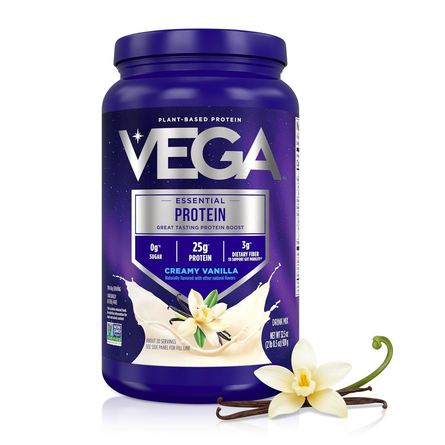 Vega Essential Protein – 25g Plant Based Protein Powder, Creamy Vanilla, Vegan for a Dairy-Free Vanilla Shake – Large Tub, 32.5oz (20 Servings) - Maple Wellness Supplements