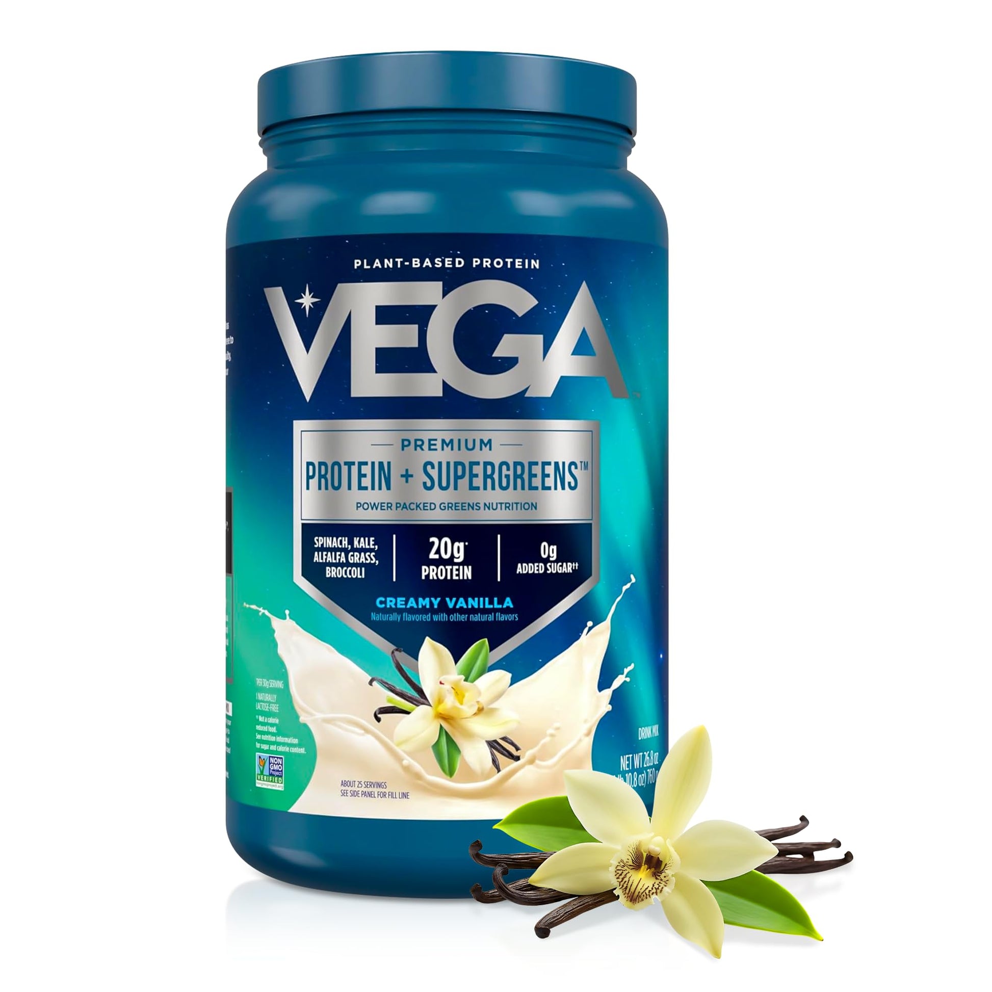 Vega Premium Protein + Supergreens, Creamy Vanilla – 20g Vegan Protein, Dairy & Gluten Free, 26.9 oz (25 Servings) - Maple Wellness Supplements