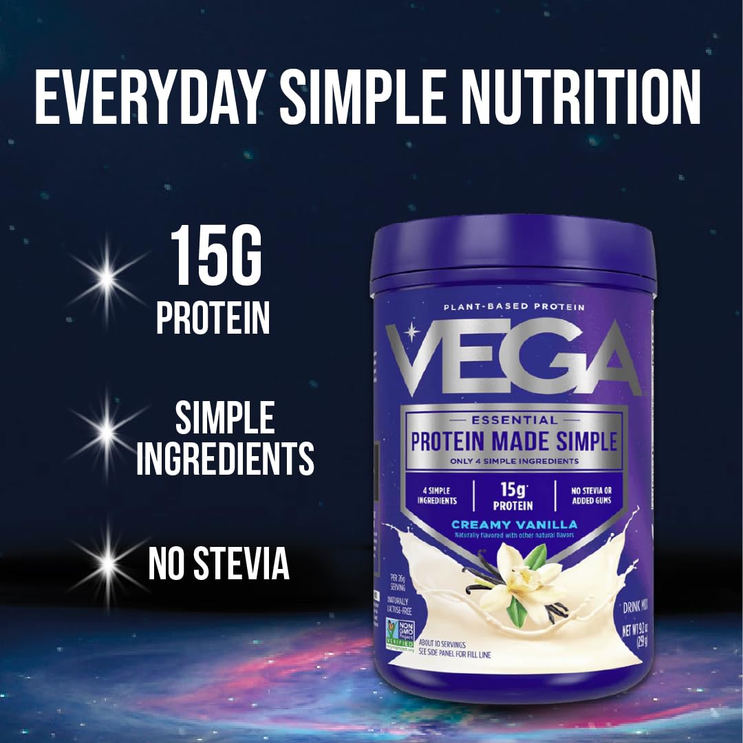 Vega Protein Made Simple - 15g Plant-Based Pea Protein, Chocolate, 10 Servings, Stevia Free, No Artificial Sweeteners or Gums, Non-GMO, Gluten Free, Dairy Free, 9.6oz (Packaging May Vary) - Maple Wellness Supplements