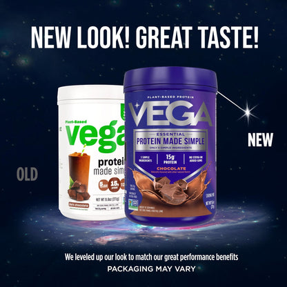 Vega Protein Made Simple - 15g Plant-Based Pea Protein, Chocolate, 10 Servings, Stevia Free, No Artificial Sweeteners or Gums, Non-GMO, Gluten Free, Dairy Free, 9.6oz (Packaging May Vary) - Maple Wellness Supplements