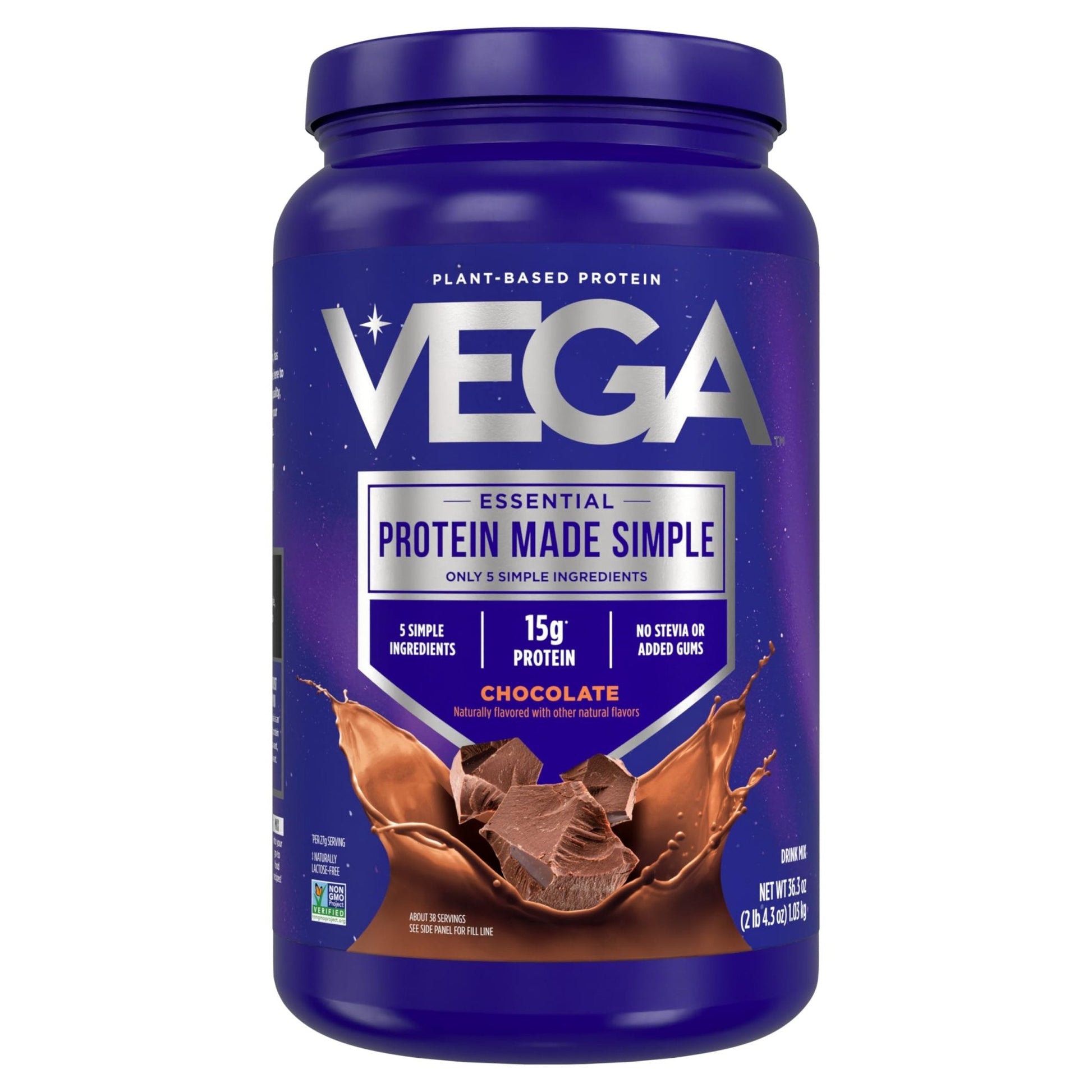 Vega Protein Made Simple - 15g Plant-Based Pea Protein, Chocolate, 39 Servings, Stevia Free, No Artificial Sweeteners or Gums, Non-GMO, Gluten Free, - Maple Wellness Supplements