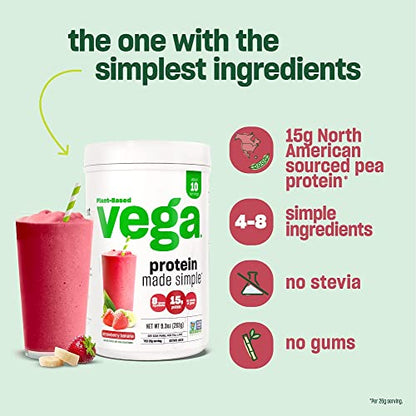 Vega Protein Made Simple Protein Powder, Strawberry Banana - Stevia Free, Vegan - Maple Wellness Supplements