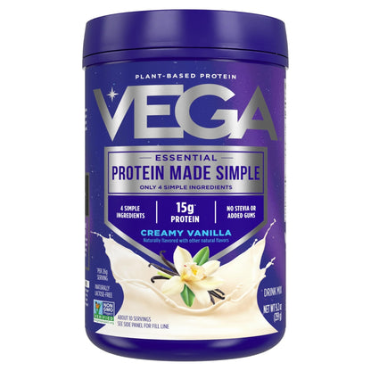 Vega Protein Made Simple Protein Powder, Vanilla - Stevia Free, Vegan, Plant Based, Healthy, Gluten Free, Pea Protein for Women and Men, 9.2 oz (Packaging May Vary) - Maple Wellness Supplements